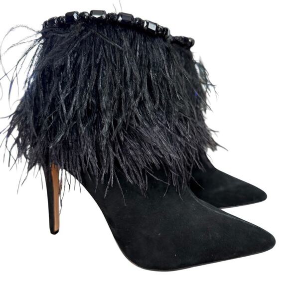 Jessica Simpson Piume Feather Black High Heel Ankle Boots Booties Shoes sz 10 - Picture 1 of 16